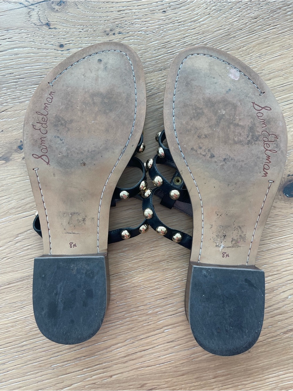 Sam Edelman Black Slide Sandals with Gold Studs - Picture 2 of 2